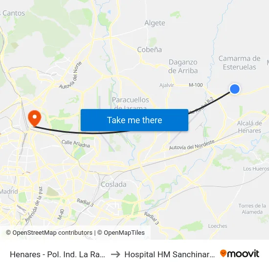 Henares - Pol. Ind. La Raya to Hospital HM Sanchinarro map