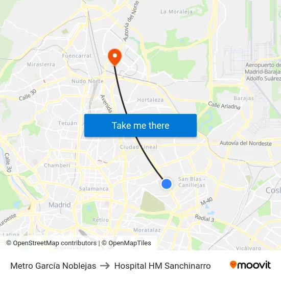 Metro García Noblejas to Hospital HM Sanchinarro map
