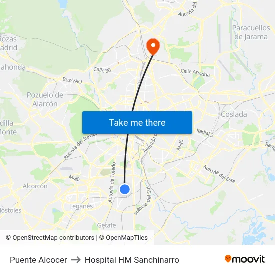 Puente Alcocer to Hospital HM Sanchinarro map
