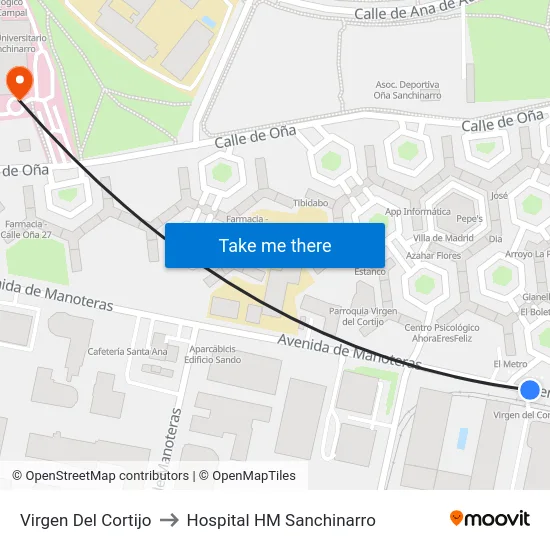 Virgen Del Cortijo to Hospital HM Sanchinarro map