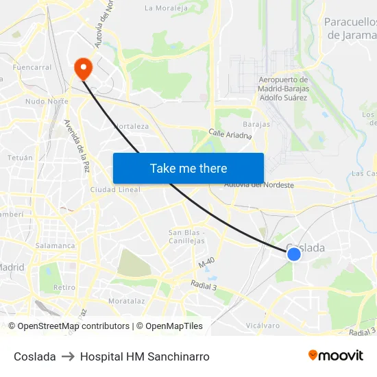 Coslada to Hospital HM Sanchinarro map