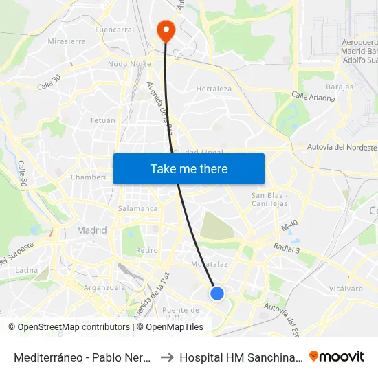 Mediterráneo - Pablo Neruda to Hospital HM Sanchinarro map