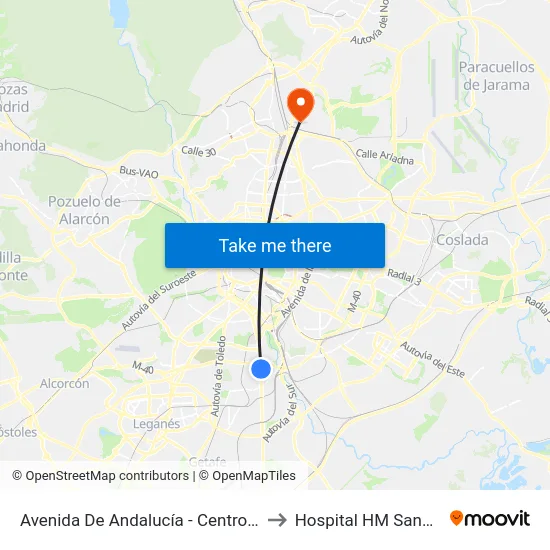 Avenida De Andalucía - Centro Comercial to Hospital HM Sanchinarro map