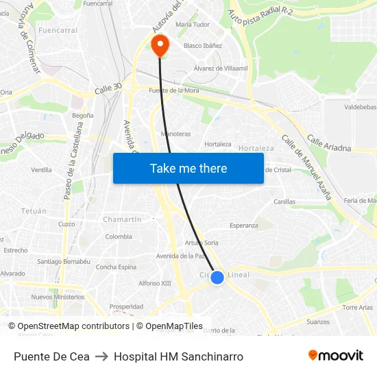 Puente De Cea to Hospital HM Sanchinarro map