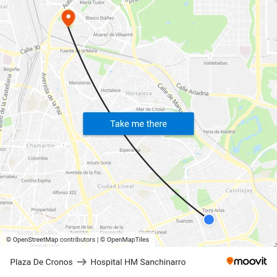 Plaza De Cronos to Hospital HM Sanchinarro map