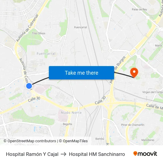Hospital Ramón Y Cajal to Hospital HM Sanchinarro map