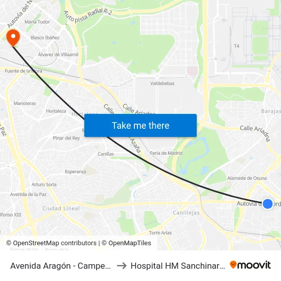 Avenida Aragón - Campezo to Hospital HM Sanchinarro map