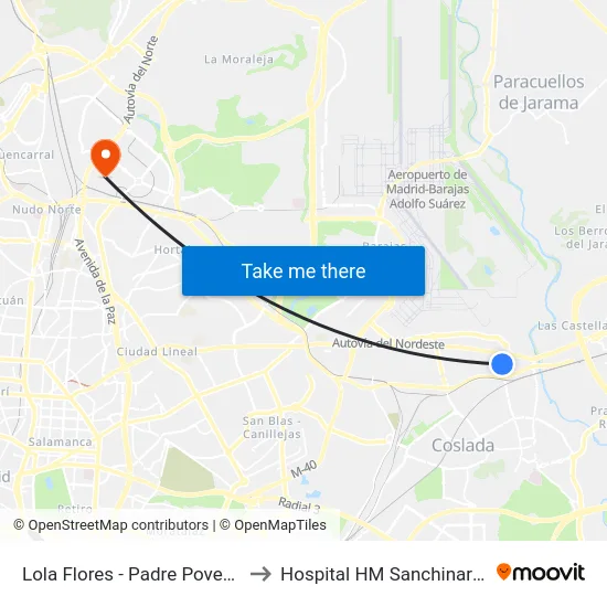 Lola Flores - Padre Poveda to Hospital HM Sanchinarro map
