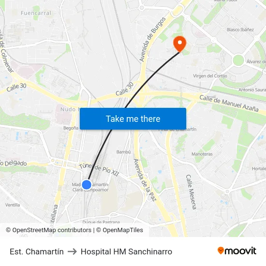 Est. Chamartín to Hospital HM Sanchinarro map