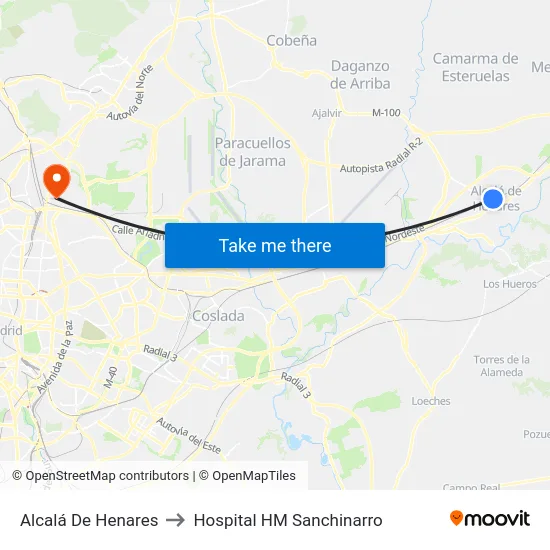 Alcalá De Henares to Hospital HM Sanchinarro map