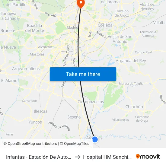 Infantas - Estación De Autobuses to Hospital HM Sanchinarro map