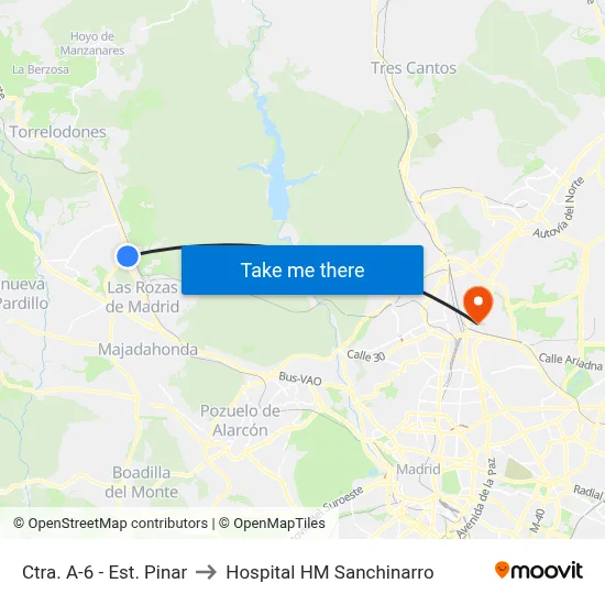 Ctra. A-6 - Est. Pinar to Hospital HM Sanchinarro map