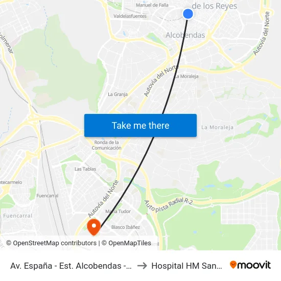 Av. España - Est. Alcobendas - S. S. Reyes to Hospital HM Sanchinarro map