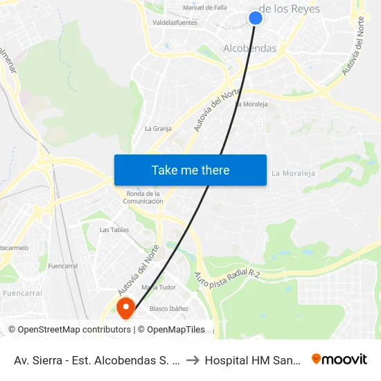 Av. Sierra - Est. Alcobendas S. Seb. Reyes to Hospital HM Sanchinarro map