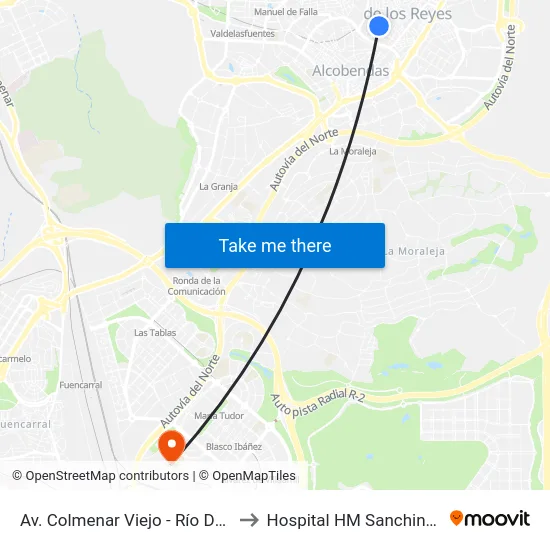 Av. Colmenar Viejo - Río Duero to Hospital HM Sanchinarro map