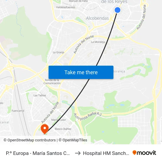 P.º Europa - María Santos Colmenar to Hospital HM Sanchinarro map