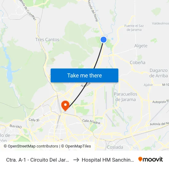 Ctra. A-1 - Circuito Del Jarama to Hospital HM Sanchinarro map