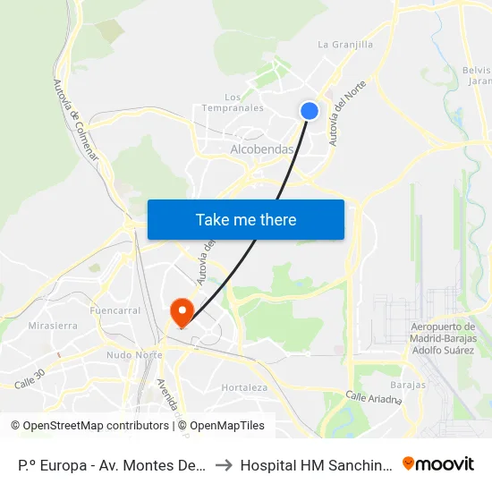 P.º Europa - Av. Montes De Oca to Hospital HM Sanchinarro map