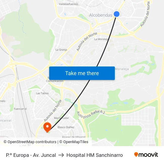 P.º Europa - Av. Juncal to Hospital HM Sanchinarro map