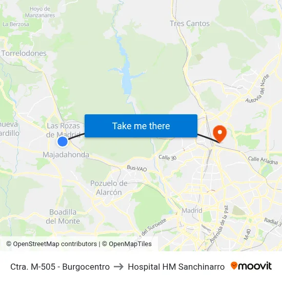 Ctra. M-505 - Burgocentro to Hospital HM Sanchinarro map