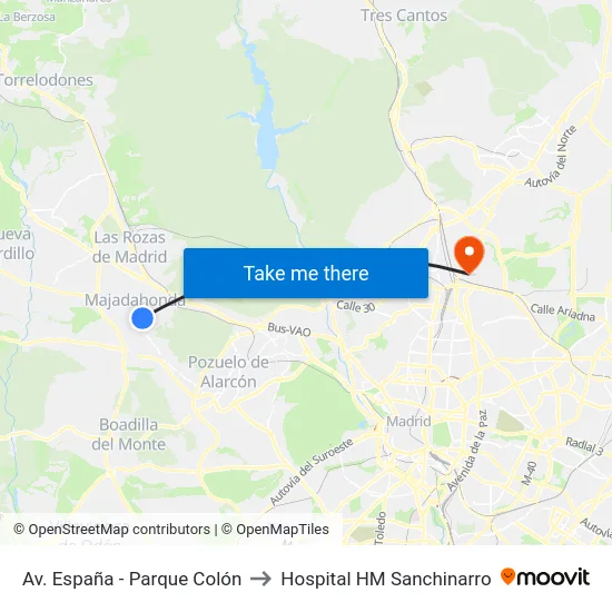 Av. España - Parque Colón to Hospital HM Sanchinarro map