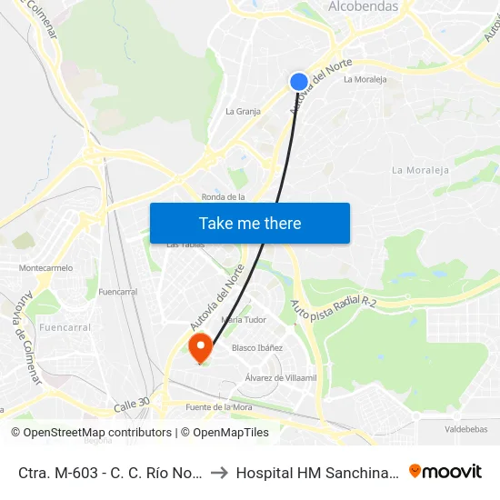 Ctra. M-603 - C. C. Río Norte to Hospital HM Sanchinarro map