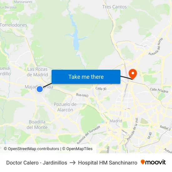 Doctor Calero - Jardinillos to Hospital HM Sanchinarro map