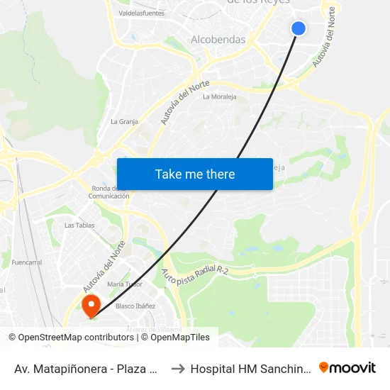 Av. Matapiñonera - Plaza Norte to Hospital HM Sanchinarro map