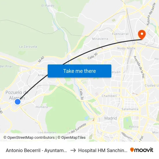 Antonio Becerril - Ayuntamiento to Hospital HM Sanchinarro map