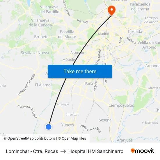Lominchar - Ctra. Recas to Hospital HM Sanchinarro map