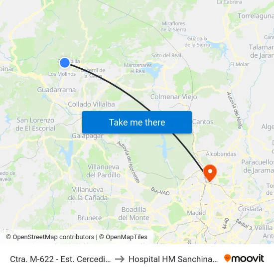 Ctra. M-622 - Est. Cercedilla to Hospital HM Sanchinarro map