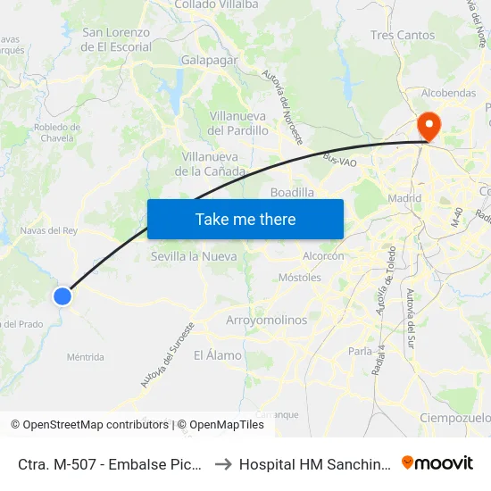 Ctra. M-507 - Embalse Picadas to Hospital HM Sanchinarro map
