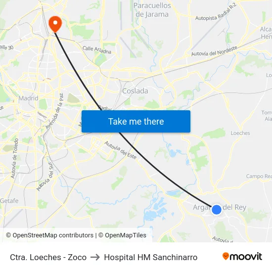 Ctra. Loeches - Zoco to Hospital HM Sanchinarro map