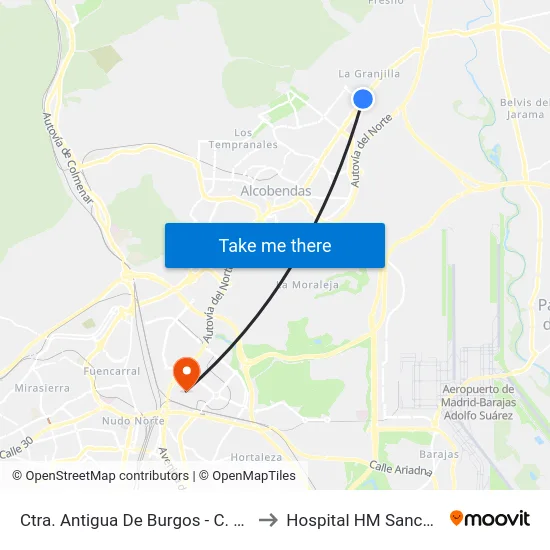 Ctra. Antigua De Burgos - C. C. Alegra to Hospital HM Sanchinarro map