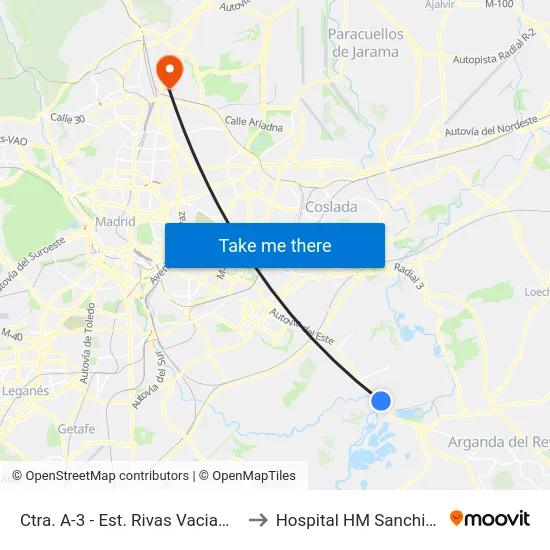 Ctra. A-3 - Est. Rivas Vaciamadrid to Hospital HM Sanchinarro map
