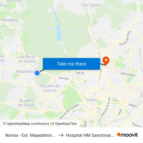 Norias - Est. Majadahonda to Hospital HM Sanchinarro map