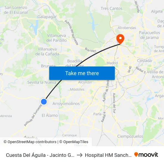 Cuesta Del Águila - Jacinto González to Hospital HM Sanchinarro map