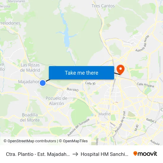 Ctra. Plantío - Est. Majadahonda to Hospital HM Sanchinarro map