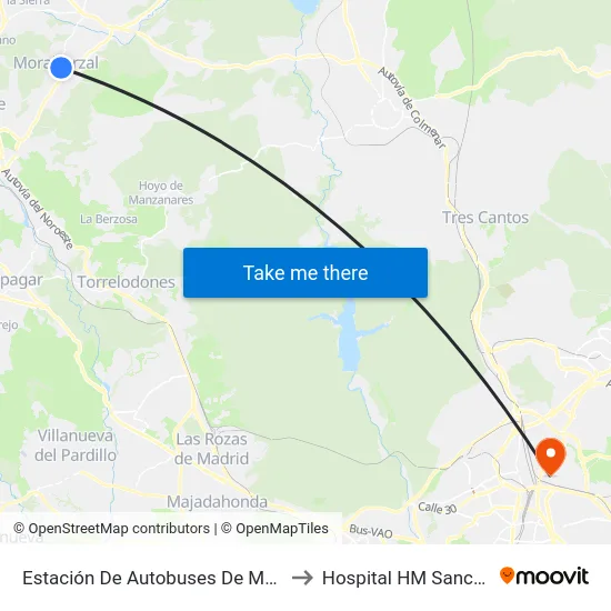 Estación De Autobuses De Moralzarzal to Hospital HM Sanchinarro map