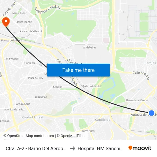 Ctra. A-2 - Barrio Del Aeropuerto to Hospital HM Sanchinarro map