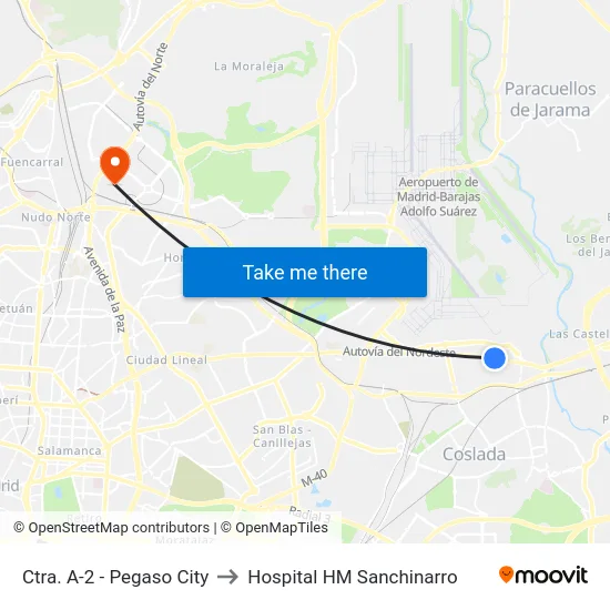 Ctra. A-2 - Pegaso City to Hospital HM Sanchinarro map