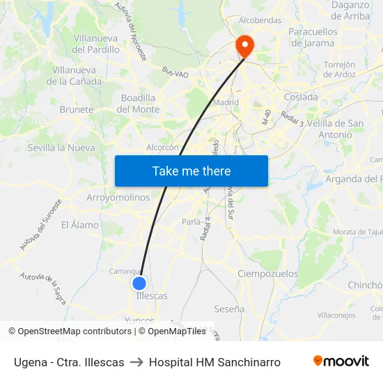 Ugena - Ctra. Illescas to Hospital HM Sanchinarro map