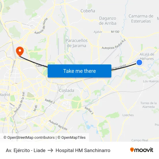 Av. Ejército - Liade to Hospital HM Sanchinarro map