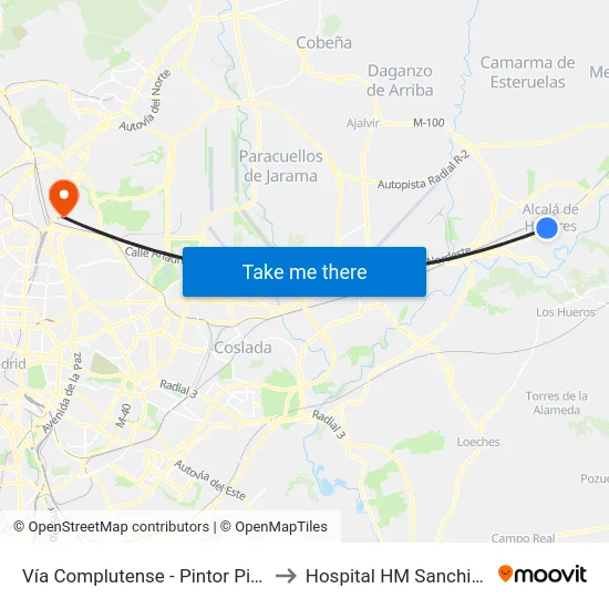 Vía Complutense - Pintor Picasso to Hospital HM Sanchinarro map