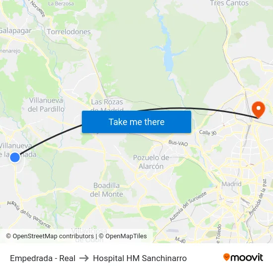 Empedrada - Real to Hospital HM Sanchinarro map