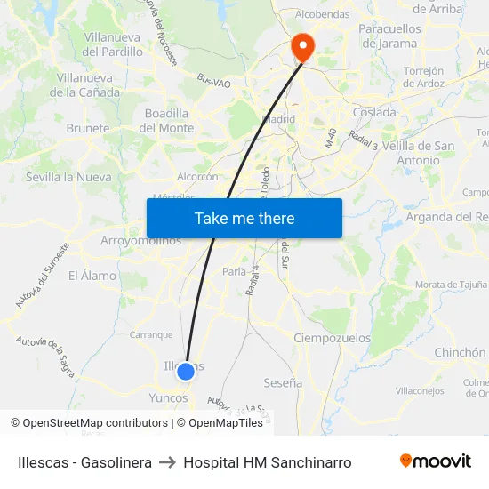 Illescas - Gasolinera to Hospital HM Sanchinarro map
