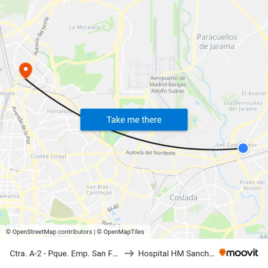 Ctra. A-2 - Pque. Emp. San Fernando to Hospital HM Sanchinarro map