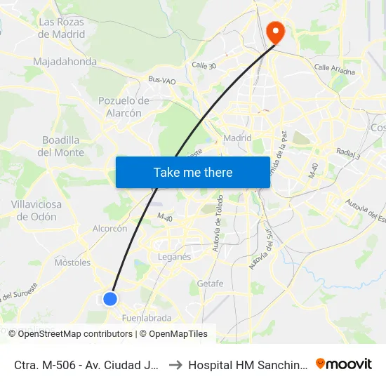 Ctra. M-506 - Av. Ciudad Jardín to Hospital HM Sanchinarro map