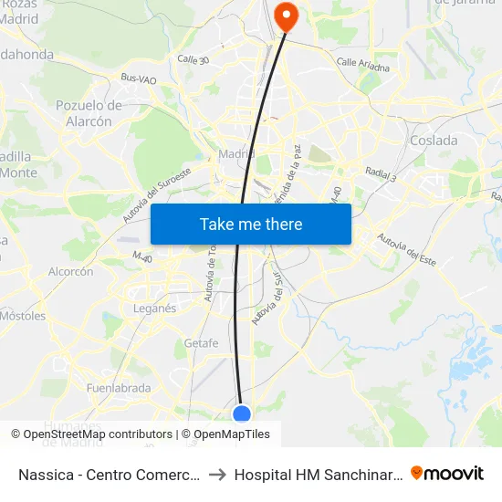 Nassica - Centro Comercial to Hospital HM Sanchinarro map