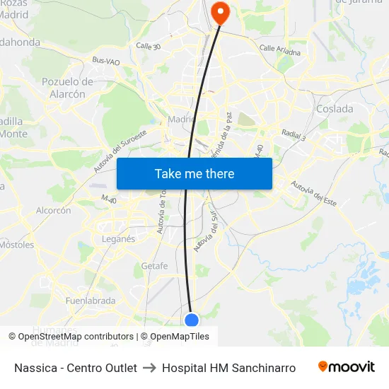 Nassica - Centro Outlet to Hospital HM Sanchinarro map